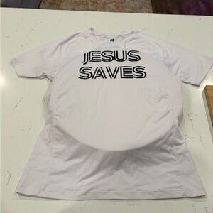 White T-Shirt with 'Jesus Saves' Print